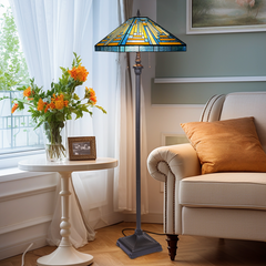 Capulina Tiffany Lamp Blue Amber Stained Glass Floor Lamp 2-Light