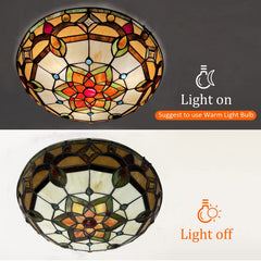 Tiffany Ceiling Lights, Stained Glass Ceiling Light 3-Lights 16 Inch Tiffany Flush Mount Ceiling Light for Bedroom Dining Living Room Entryway Foyer
