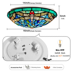 ARTZONE Tiffany Ceiling Lights, Stained Glass Ceiling Light 3-Lights 16 Inch Tiffany Flush Mount Ceiling Light for Bedroom Dining Living Room Entryway Foyer