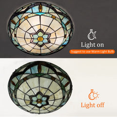 Tiffany Ceiling Lights, Stained Glass Ceiling Light 3-Lights 16 Inch Tiffany Flush Mount Ceiling Light for Bedroom Dining Living Room Entryway Foyer