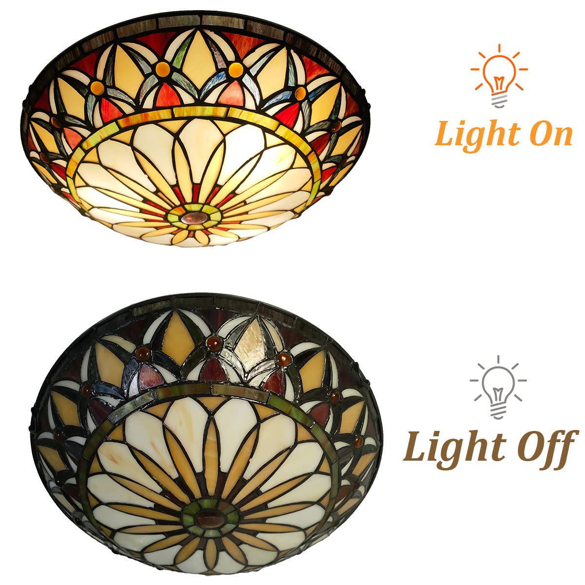ARTZONE Tiffany Ceiling Lights, Stained Glass Ceiling Light 3-Lights 16 Inch Tiffany Flush Mount Ceiling Light for Bedroom Dining Living Room Entryway Foyer