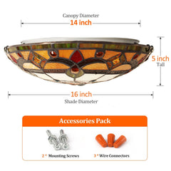 Tiffany Ceiling Lights, Stained Glass Ceiling Light 3-Lights 16 Inch Tiffany Flush Mount Ceiling Light for Bedroom Dining Living Room Entryway Foyer