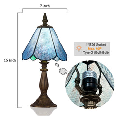 Cotoss Tiffany Table Lamp,Handcrafts Stained Glass Style Table Light,Blue Small Desk Bedside Table Night Lamp for Living Room Bedroom Study Office Bookcase Desk Light