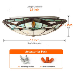 Tiffany Ceiling Lights, Stained Glass Ceiling Light 3-Lights 16 Inch Tiffany Flush Mount Ceiling Light for Bedroom Dining Living Room Entryway Foyer