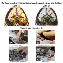Cotoss Tiffany Style Ceiling Light Fixtures 16” Wide Stained Glass Ceiling Lamp 2-Light Antique Victorian Style Semi Flush Mount Ceiling Lights for Hallway Bedroom Kitchen