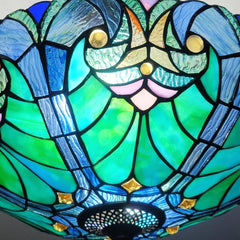 Cotoss Tiffany Style Ceiling Light Fixtures 16” Wide Stained Glass Lamp Shade 2-Light Classical Victorian Style Semi Flush Mount Ceiling Light for Hallway Bedroom Kitchen