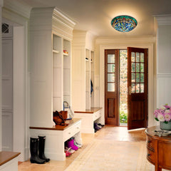 ARTZONE Tiffany Ceiling Lights, Stained Glass Ceiling Light 3-Lights 16 Inch Tiffany Flush Mount Ceiling Light for Bedroom Dining Living Room Entryway Foyer