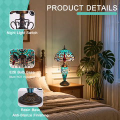 ARTZONE Tiffany Table Lamp with Nighlight Antique Stained Glass Table Lamp