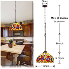Capulina Tiffany Lamp Stained Glass Pendant Light 12 Inches Wide Cream Brown Victorian Tiffany Style Hanging Lamp for Kitchen Island Living Dining Room Hallway Home Office