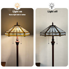 Capulina Tiffany Lamp Cream Hexagon Stained Glass Floor Lamp 2-Light