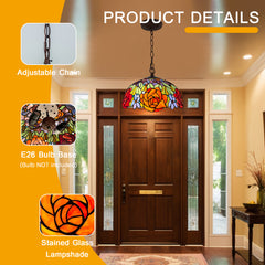 Capulina Tiffany Lamp Red Rose Stained Glass Pendant Lights 2-Light