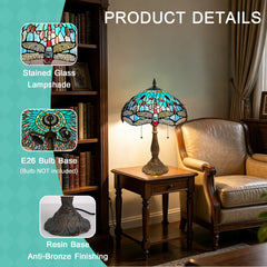 ARTZONE Antique Tiffany Table Lamp Stained Glass Bedside Table Lamp