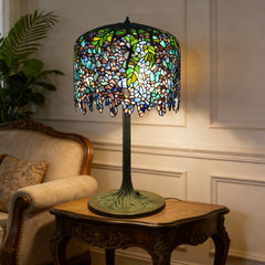 Thatyears Wisteria Tiffany Style Table Lamp – Handcrafted Stained Glass Decorative Lamp for Living Room, Bedroom, Home Office