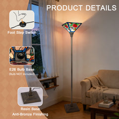 ARTZONE Tiffany Torchiere Floor Lamp,Handcrafted Stained Glass Lamp Shade,Antique Style Standing Corner Light for Living Room and Bedroom