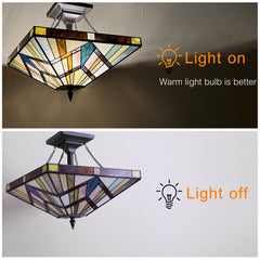 Capulina Tiffany Lamp Cream Amber Stained Glass Ceiling Light 3-Light
