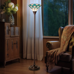 Capulina Tiffany Lamp Cream Green Stained Glass Torchiere Floor Lamp