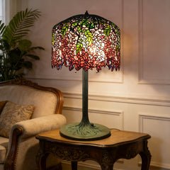 Thatyears Pink Wisteria Tiffany Style Table Lamp – Handcrafted Stained Glass Decorative Lamp for Living Room, Bedroom, Home Office