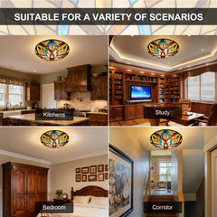 Tiffany Ceiling Lights, Stained Glass Ceiling Light 3-Lights 16 Inch Tiffany Flush Mount Ceiling Light for Bedroom Dining Living Room Entryway Foyer