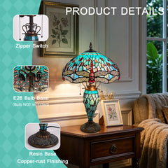 ARTZONE Tiffany Table Lamp with Nighlight Antique Stained Glass Table Lamp