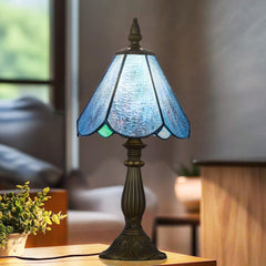 Cotoss Tiffany Table Lamp,Handcrafts Stained Glass Style Table Light,Blue Small Desk Bedside Table Night Lamp for Living Room Bedroom Study Office Bookcase Desk Light