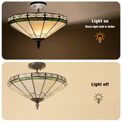 Capulina Tiffany Lamp Stained Glass Ceiling Light 2-Light 16 Inches Wide Cream Tiffany Style Semi Flush Mount Ceiling Lamp for Dining Room Porch Hallway Kitchen Entryway