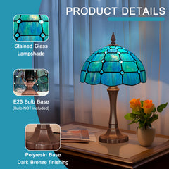 Tiffany Table Lamp 12 inch Blue Beads Style Stained Glass Table Lamp