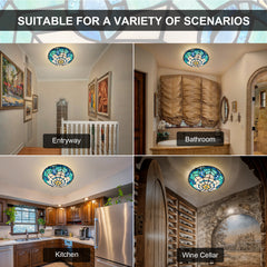 Tiffany Ceiling Lights, Stained Glass Ceiling Light 2-Lights 12 Inch Tiffany Flush Mount Ceiling Light for Bedroom Dining Living Room Entryway Foyer