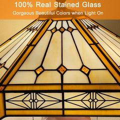 Capulina Tiffany Stained Glass Table Lamp 3-Lights 16x16x24 Inches Mother-Daughter Vase Cream Hexagon Desk Reading Lamp for Home Office Bedroom Living Room