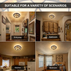 Tiffany Ceiling Lights, Stained Glass Ceiling Light 2-Lights 12 Inch Tiffany Flush Mount Ceiling Light for Bedroom Dining Living Room Entryway Foyer