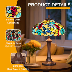 Capulina Tiffany Lamp Grape Style Stained Glass Table Lamp 2-Light