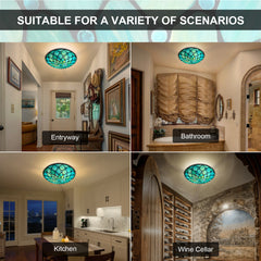 Tiffany Ceiling Lights, Stained Glass Ceiling Light 2-Lights 12 Inch Tiffany Flush Mount Ceiling Light for Bedroom Dining Living Room Entryway Foyer(Blue)