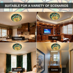 Tiffany Ceiling Lights, Stained Glass Ceiling Light 2-Lights 12 Inch Tiffany Flush Mount Ceiling Light for Bedroom Dining Living Room Entryway Foyer