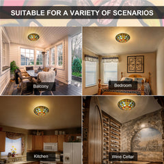 Tiffany Ceiling Lights, Stained Glass Ceiling Light 2-Lights 12 Inch Tiffany Flush Mount Ceiling Light for Bedroom Dining Living Room Entryway Foyer