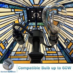 Capulina Tiffany Lamp Amber Blue Stained Glass Table Lamp 2-Light