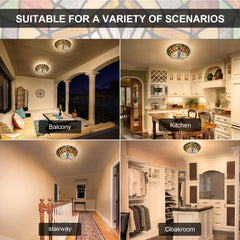 ARTZONE Tiffany Ceiling Lights, Stained Glass Ceiling Light 3-Lights 16 Inch Tiffany Flush Mount Ceiling Light for Bedroom Dining Living Room Entryway Foyer