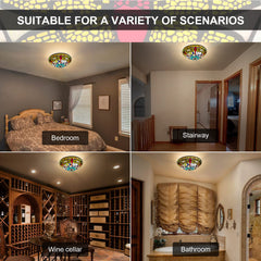 ARTZONE Tiffany Ceiling Lights, Stained Glass Ceiling Light 3-Lights 16 Inch Tiffany Flush Mount Ceiling Light for Bedroom Dining Living Room Entryway Foyer