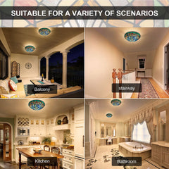 ARTZONE Tiffany Ceiling Lights, Stained Glass Ceiling Light 3-Lights 16 Inch Tiffany Flush Mount Ceiling Light for Bedroom Dining Living Room Entryway Foyer
