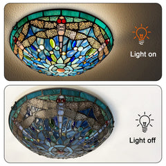 ARTZONE Tiffany Ceiling Lights, Stained Glass Ceiling Light 3-Lights 16 Inch Tiffany Flush Mount Ceiling Light for Bedroom Dining Living Room Entryway Foyer