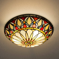ARTZONE Tiffany Ceiling Lights, Stained Glass Ceiling Light 3-Lights 16 Inch Tiffany Flush Mount Ceiling Light for Bedroom Dining Living Room Entryway Foyer