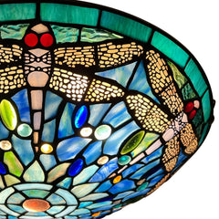 ARTZONE Tiffany Ceiling Lights, Stained Glass Ceiling Light 3-Lights 16 Inch Tiffany Flush Mount Ceiling Light for Bedroom Dining Living Room Entryway Foyer