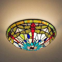 ARTZONE Tiffany Ceiling Lights, Stained Glass Ceiling Light 3-Lights 16 Inch Tiffany Flush Mount Ceiling Light for Bedroom Dining Living Room Entryway Foyer