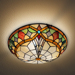 ARTZONE Tiffany Ceiling Lights, Stained Glass Ceiling Light 3-Lights 16 Inch Tiffany Flush Mount Ceiling Light for Bedroom Dining Living Room Entryway Foyer