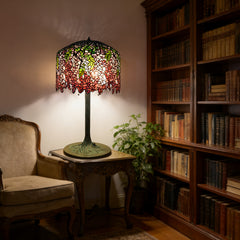Thatyears Pink Wisteria Tiffany Style Table Lamp – Handcrafted Stained Glass Decorative Lamp for Living Room, Bedroom, Home Office