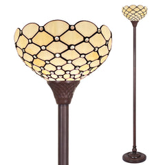 Thatyears Tiffany Torchiere Floor Lamps White Beads Style Stained Glass 12X12X69 Inches Antique Pole Standing Uplight Lamps Decor Living Room Bedroom Home Office