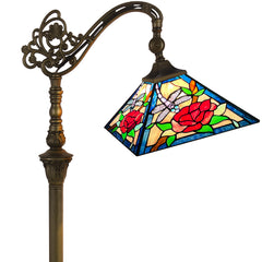 Tiffany Floor Lamp — Rose Stained Glass, Gooseneck Adjustable, W11" × H62"