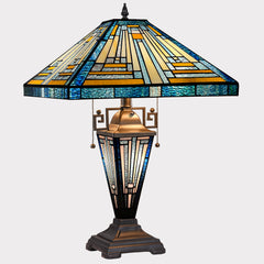 Capulina Tiffany Lamp Blue Amber Stained Glass Table Lamp 3-Light