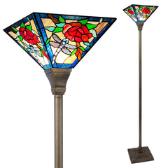 ARTZONE Tiffany Torchiere Floor Lamp,Handcrafted Stained Glass Lamp Shade,Antique Style Standing Corner Light for Living Room and Bedroom