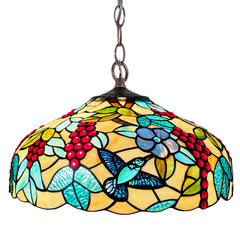 Capulina Tiffany Lamp Grape Orange Stained Glass Pendant Light 2-Light