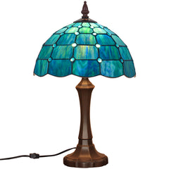 Tiffany Table Lamp 12 inch Blue Beads Style Stained Glass Table Lamp