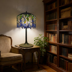 Thatyears Wisteria Tiffany Style Table Lamp – Handcrafted Stained Glass Decorative Lamp for Living Room, Bedroom, Home Office
